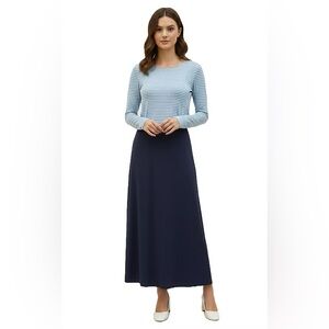 DEVORAH'S SECRET Light Blue Modest Top/Shell White Stripes